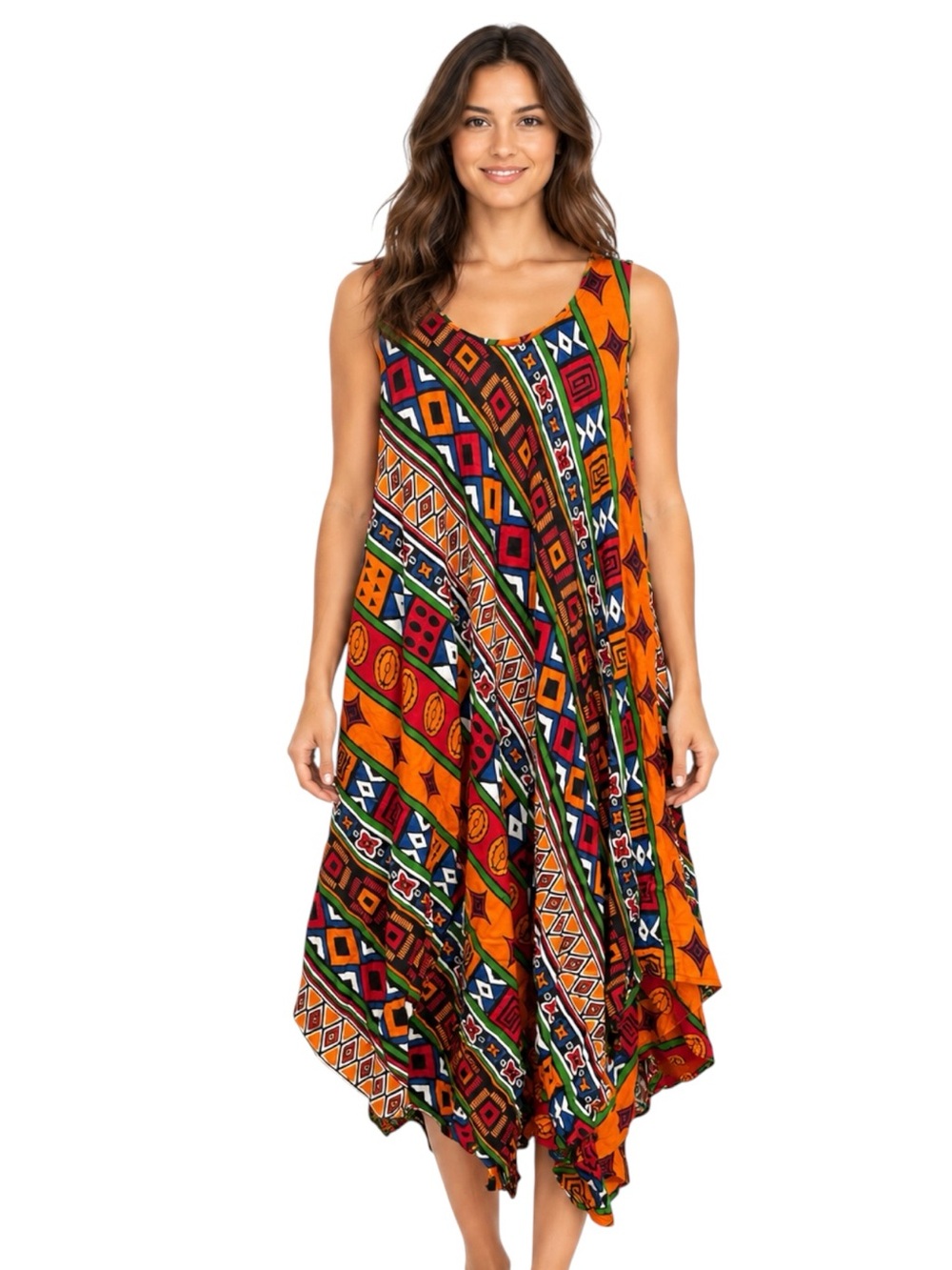 Nf Rasta Collection Geometric Print Sleeveless Dress Free Size